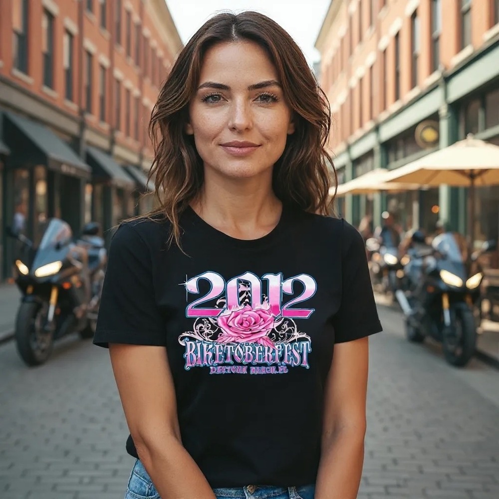 Biketoberfest Daytona Beach FL 2012 T Shirt Gildan Black Motorcycle Rose Medium